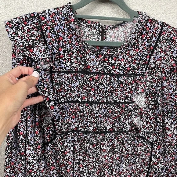 New Rails Faren Floral Ruffled Mini Dress Midnight Meadow Long Sleeve Smocked M - Picture 4 of 16